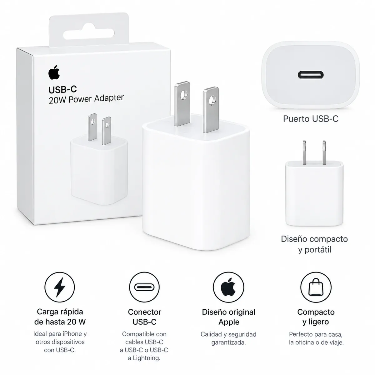 Cargador de pared Apple USB-C 20W blanco – imagen 2